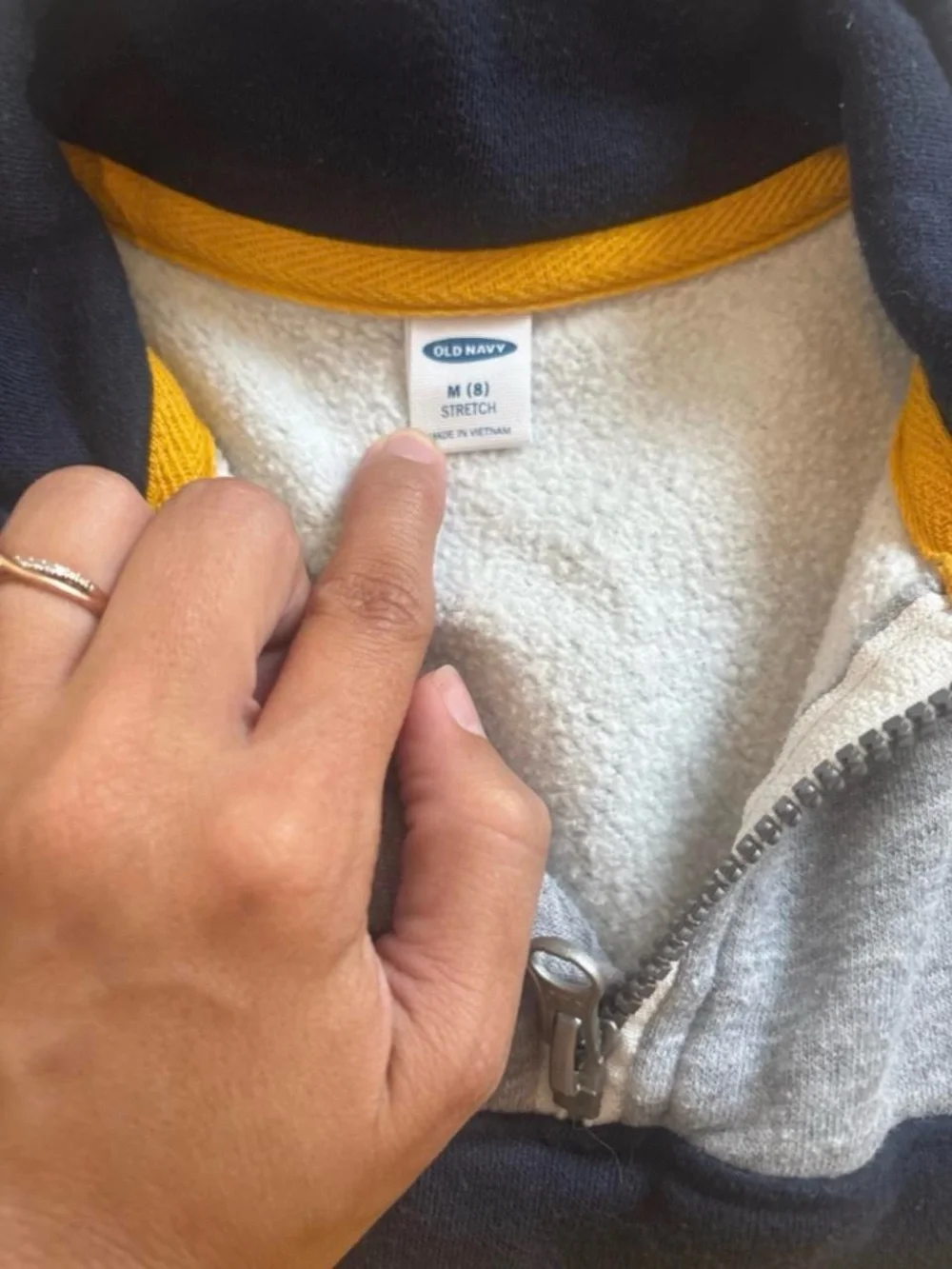 Old Navy Men's Gray Quarter-Zip Sweater with Yellow & Black Stripes